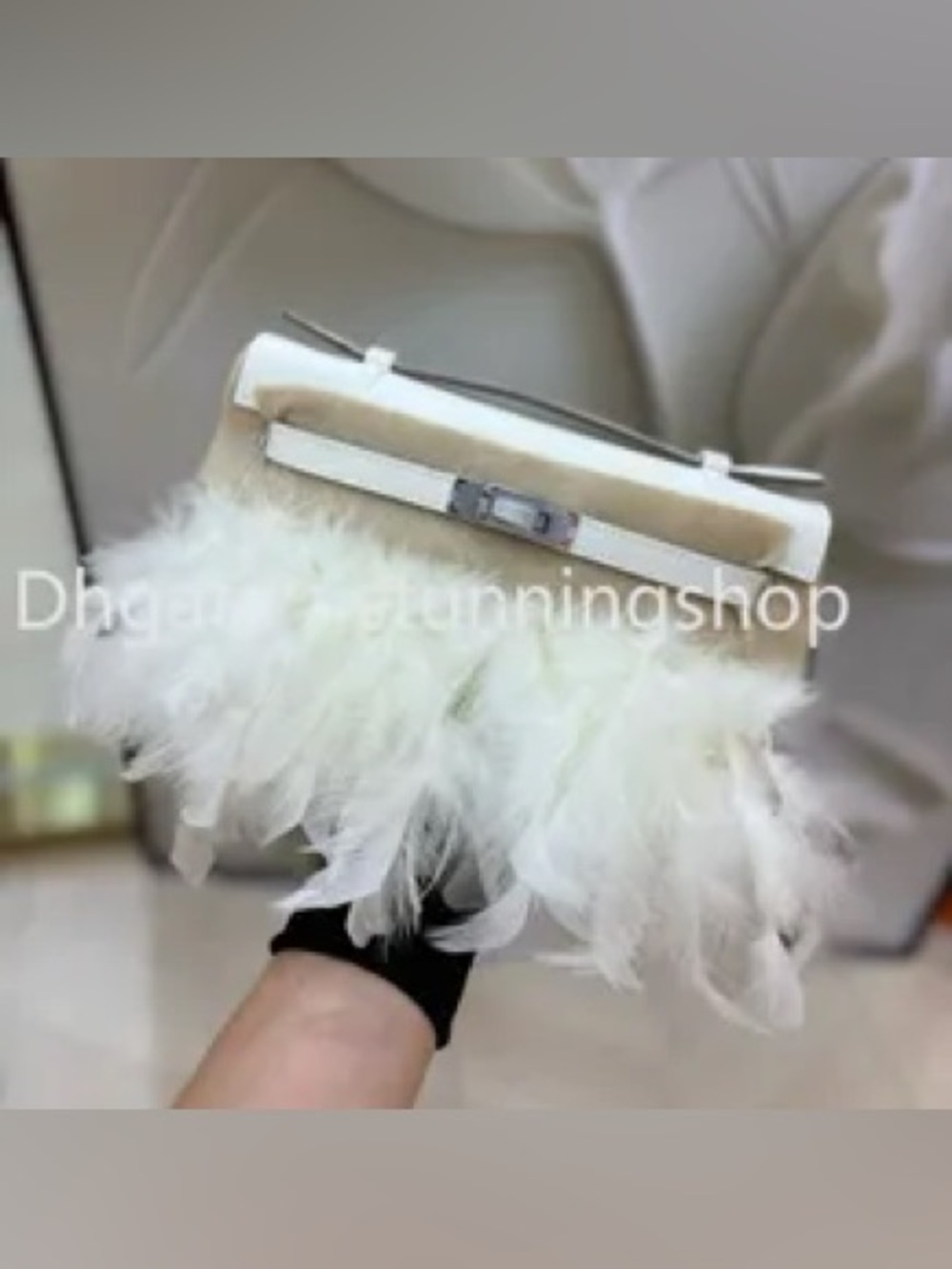 Kelly Pochette Folie 22 Turkey Feathers Craie Swift Leather PHW Handmade